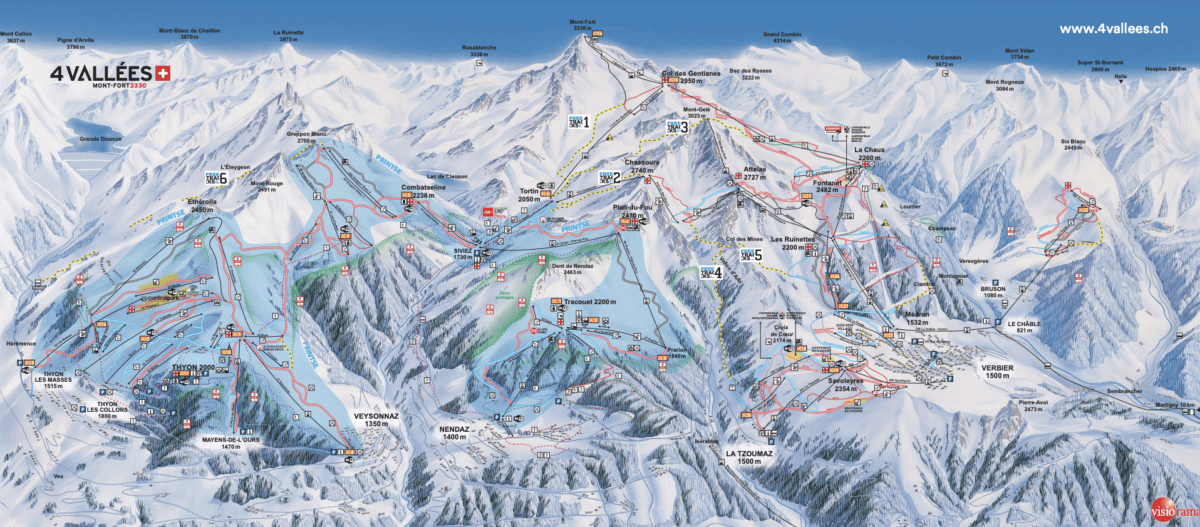 carte domaine skiable 4 vallées